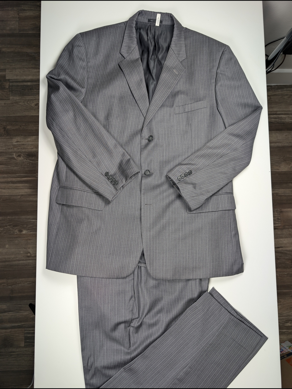 Alfani Suit 42L/40.5x29.5 Gray Pinstripe Wool 3B Macys Tailor Room